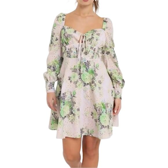 ASOS Design Broderie Long Sleeve Floral Mini Skater Dress US 4 - Picture 1 of 10